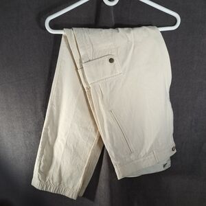 Club Monaco Cream 100% Cotton Straight Leg Cargo Pants 7 Pockets VG 33W/34L